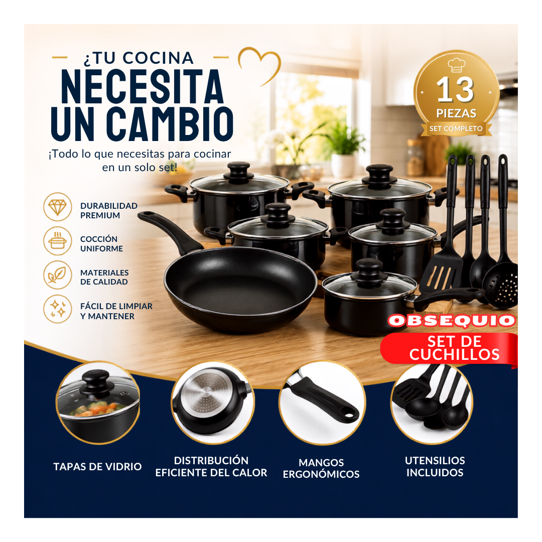 SET DE 13 PIEZAS PARA COCINAR COMO UN PROFESIONAL